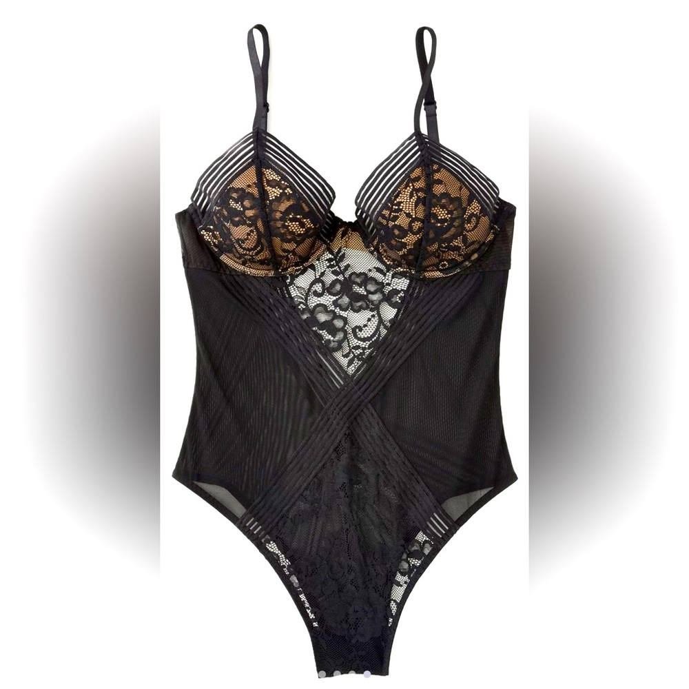 NWT Adore Me Black Scoria Lace Bodysuit Size M with underwire support 🙌🏻🔥